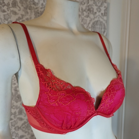 Victoria's Secret Red & Pink underlayer Lace Plunge Bra 34B - Picture 4 of 7